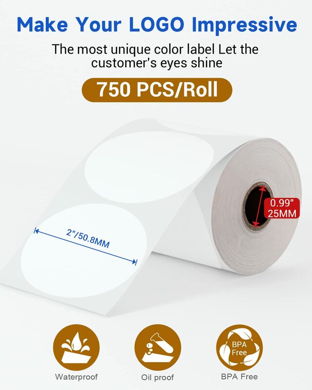 Blue on White Round Label Sticker Shipping Thermal Labels DIY Sticker for Postage Adress Compatible with Phomemo D520 PM241-BT