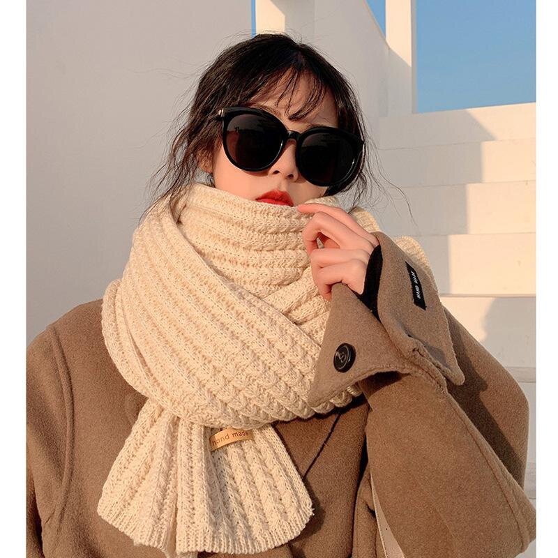 Knitted Scarf Women's Winter Versatile Girl Student Solid Color Bib Trend Men's Warm Wrap Apparel Shawl