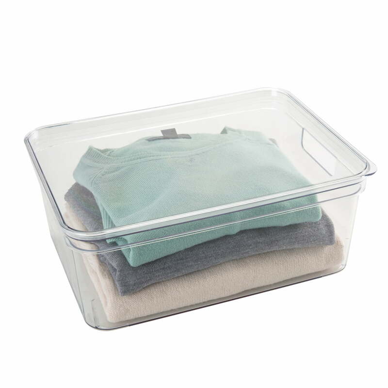 Simplify 4 Pack Medium Plastic Lidded Storage Baskets Bin, Clear