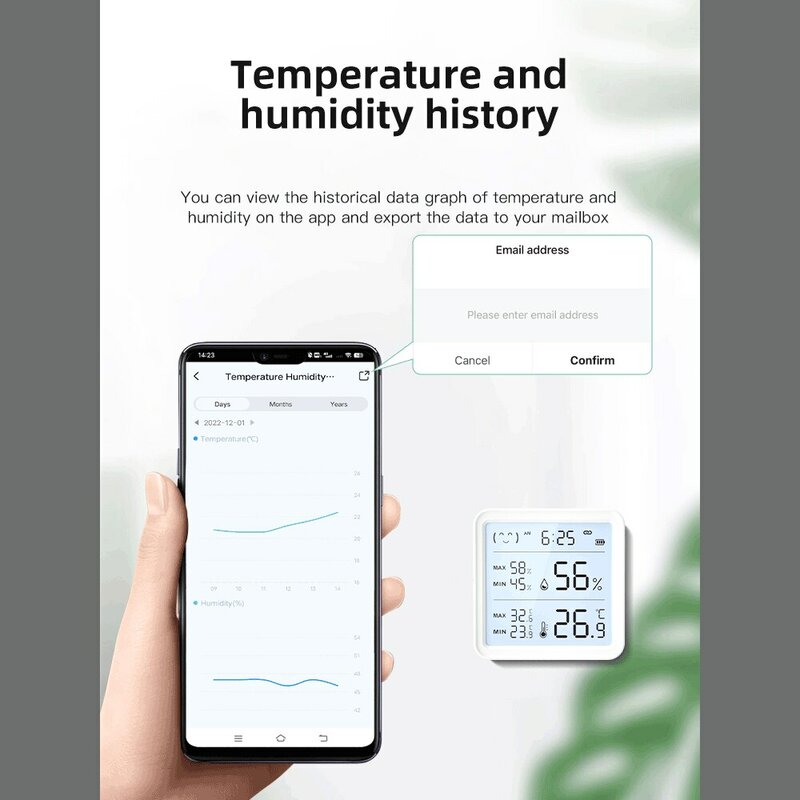 투야 와이파이 온도 습도 센서, 스마트 홈 백라이트 습도계 온도계 호환, 블루투스 앱 리모컨