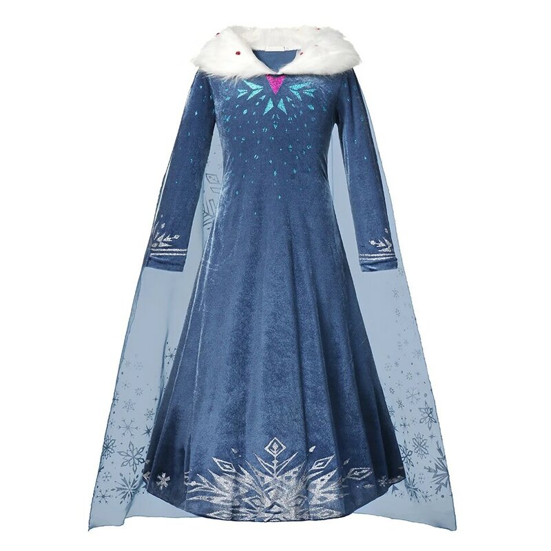 Vestido de princesa Elsa de Frozen para niña, disfraz de fiesta de cumpleaños, Carnaval, Reina de la nieve, manga larga, ropa de invierno, 2024