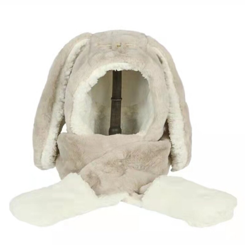 Trendy Adult Warm Plush Cap Glove Scarf for Autumn Winter Cartoon Rabbit Shape Dropship