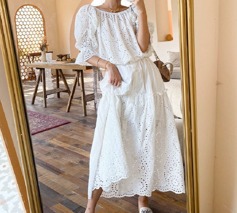 Spring and Summer New Women's Dress French Embroidery Half-length Mid-length Temperament Ladies Pleated Skirt