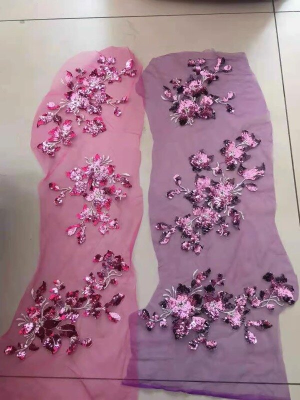Multi color sequin style with 3 sets of lace flowers