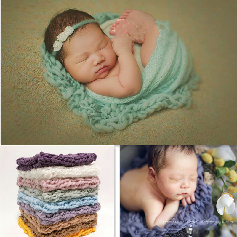 Pasgeboren Fotografie Props Foto Modellering Pad Baby Hand Geweven Wollen Deken Full-Maan Baby Fotoshoot Accessoires