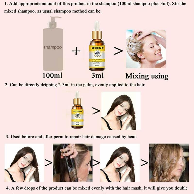 Saksraar Ginger prevenire la perdita dei capelli olio essenziale ricrescita rapida capelli zenzero capelli densi olio essenziale di Shampoo per la crescita X7D9