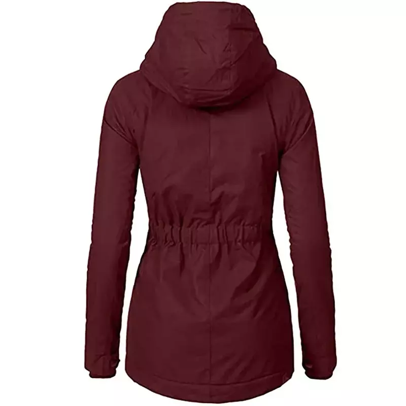 Hooded Splice Zipper Coats for Women, Loose Casual Pockets Parkas, Regular Thick Full Sleeve, Warm Solid Jackets, Autumn and Win