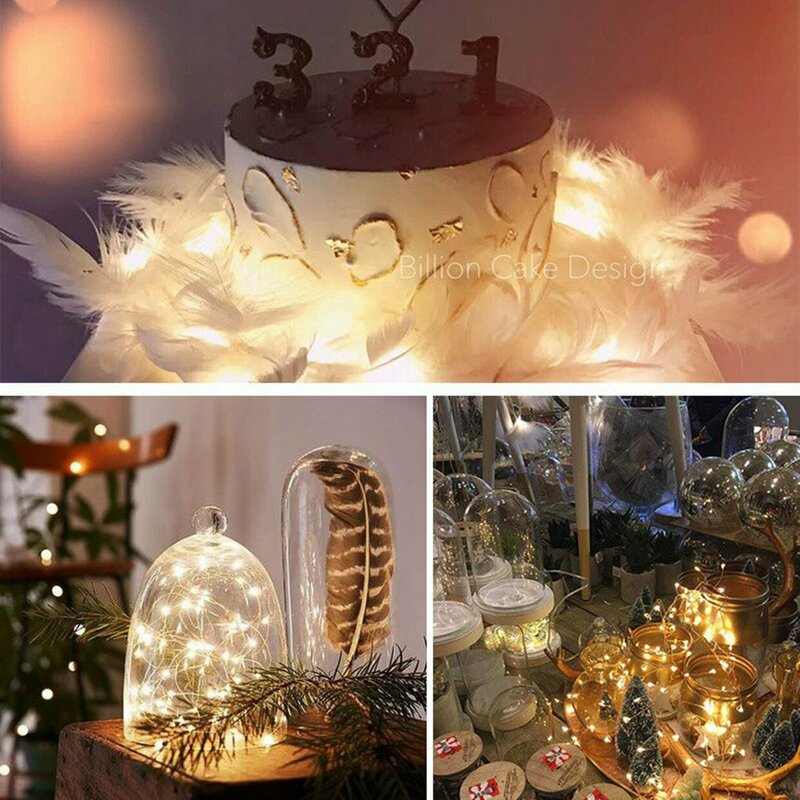 구리 와이어 LED 스트링 라이트, 따뜻한 조명, 휴일 조명, 요정 화환, 크리스마스 트리, 웨딩 파티 장식 램프, 2m