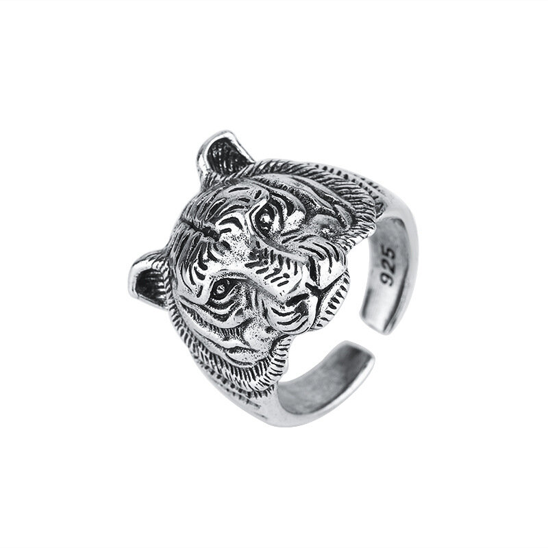 Женские регулируемые кольца из серебра 925 пробы с тигром