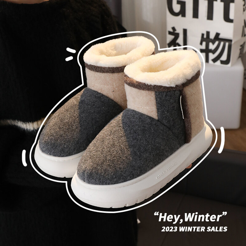 Zapatillas de algodón para hombre, botas de nieve cálidas, zapatos de tacón grueso, antideslizantes, resistentes al frío, para interiores, Invierno