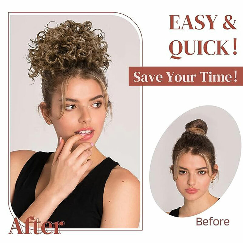 Curly Hair Buns Hair Piece Clip In Synthetic Tousled Updo Large Curly Drawstring Ponytail Clip On Hair Bun Ponytail For Women
