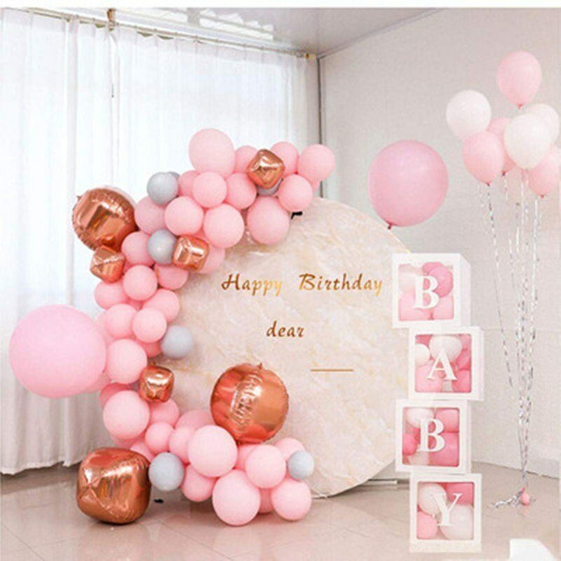 Caja de globos con letras transparentes, feliz cumpleaños y decoración de boda, suministros para fiestas de primer cumpleaños, caja de globos
