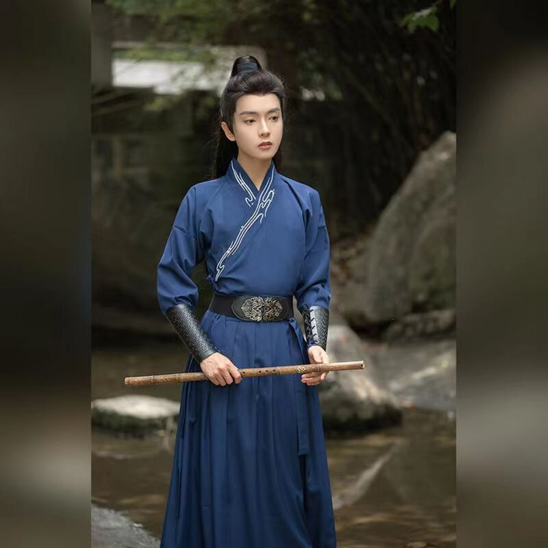 Наряды династии ханьфу для мужчин, традиционная китайская одежда ханьфу черного и синего цвета для косплея