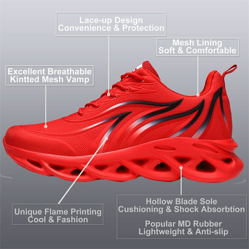Scarpe da corsa alla moda da uomo Sneakers stampate a fiamma lavorate a maglia sportive atletiche con ammortizzazione a lama da Jogging scarpe da ginnastica leggere