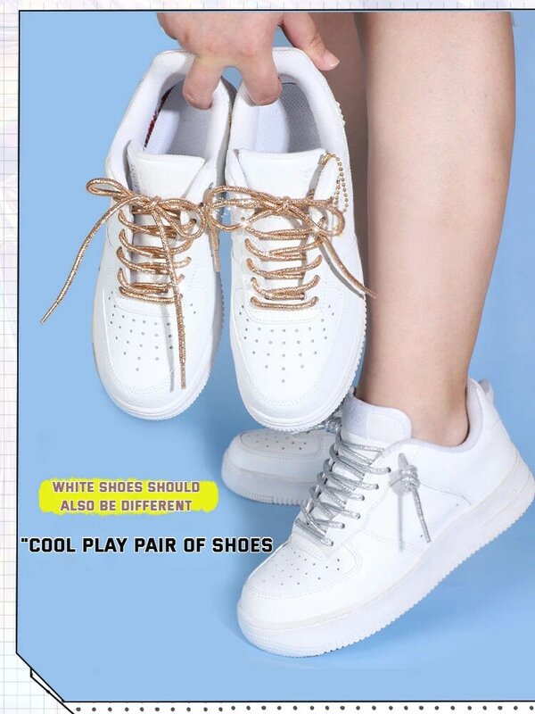 Круглые блестящие шнурки для кроссовок, модные яркие белые цветные шнурки с люрексом, Белые Повседневные спортивные кожаные шнурки для кроссовок