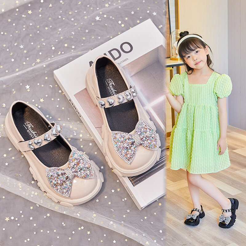 2024 Spring New Children Leather Princess Shoes for Girls Fashion Comfortable Casual Flats with Bowknot for Party/Performance