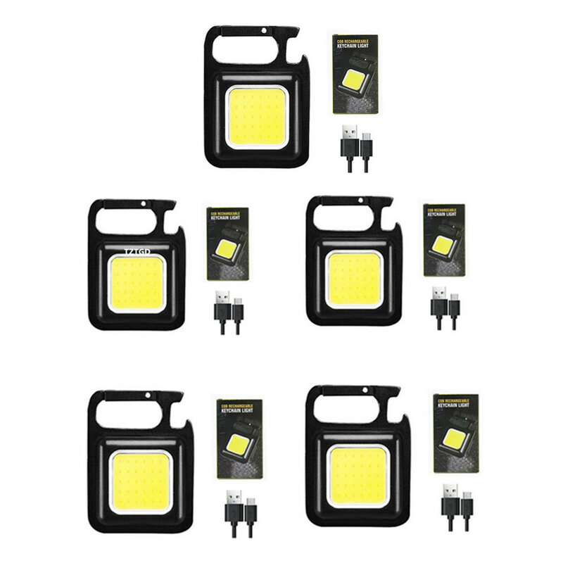 Senter LED Mini 180 LM portabel, lampu senter saku Gantungan Kunci USB dapat diisi ulang untuk berkemah luar ruangan