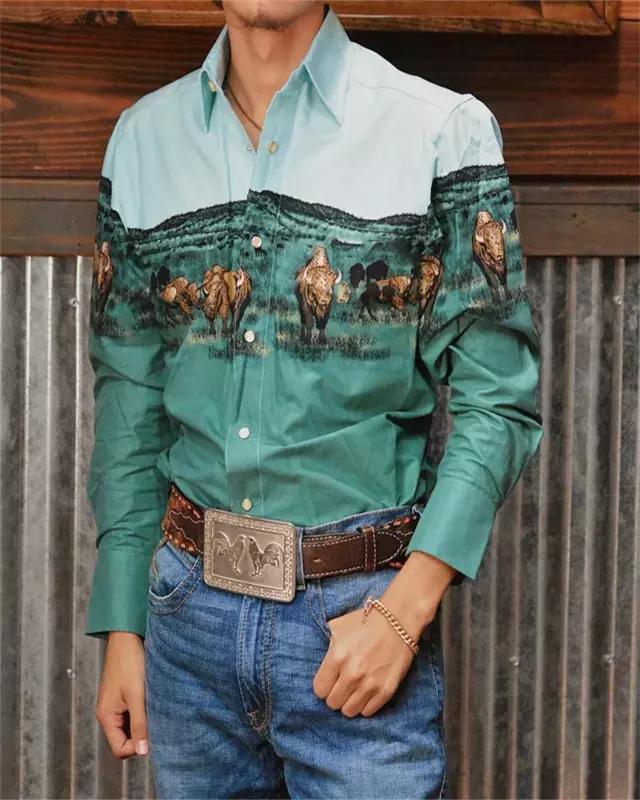 2024 nuova camicia da uomo in denim occidentale con risvolto abbottonato camicia casual a maniche lunghe di alta qualità oversize 6XL