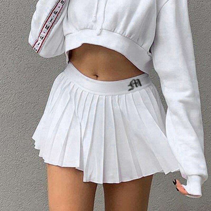 Women's Solid Color European And American Letters Embroidered Pleated Half Body Skirts High Waist Fashion Short Skirt For Female