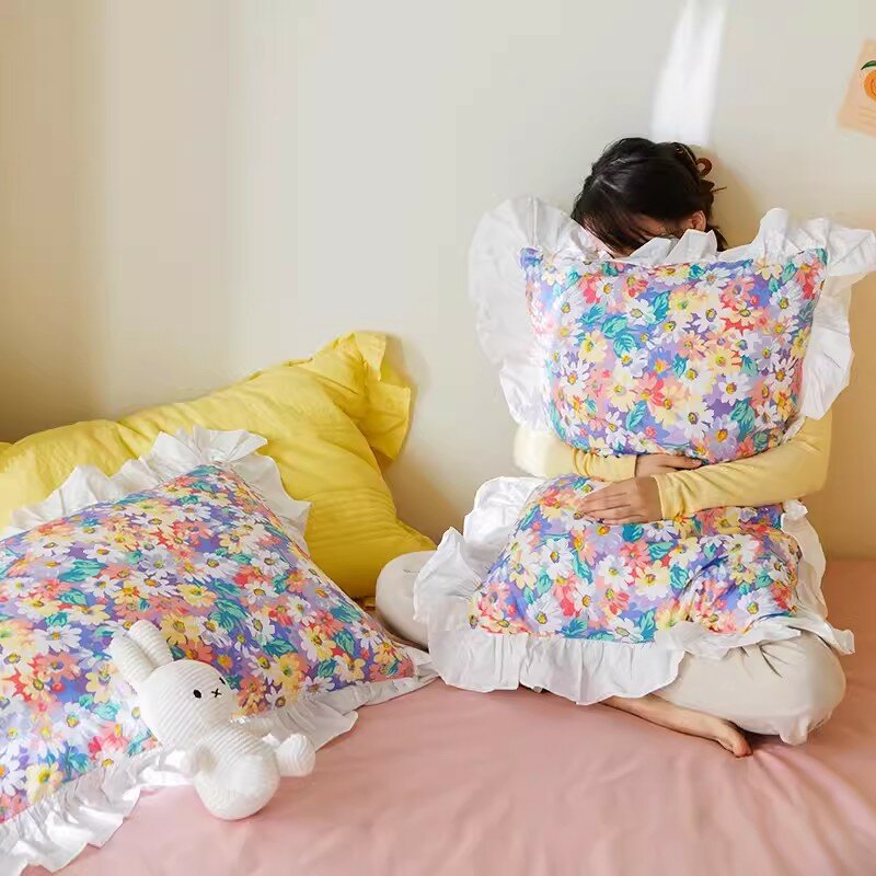2pcs New Pure Cotton Body Pillow Case Floral Flower Print King Size Pillowcase Princess Bedding Accessories Pillow Cover 48x74cm