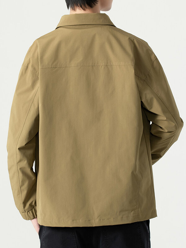 Jaket kerah pria, mantel jaket kasual berkancing sebaris bersaku dada tahan air ukuran besar 8XL 2023