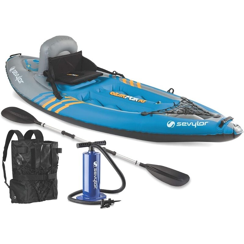 QuickPak K1 1-Person Inflatable Kayak, Kayak Folds into Backpack with 5-Minute Setup, 21-Gauge PVC Construction