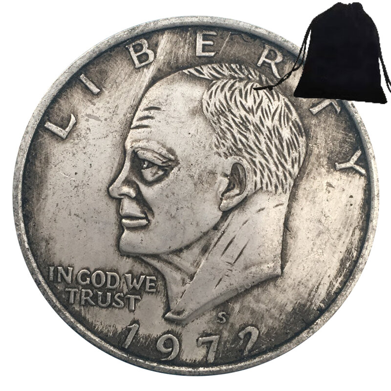 Moneda de bolsillo conmemorativa de la suerte Liberty Eisenhower, moneda de medio dólar divertida de arte para pareja, moneda de decisión de club nocturno, bolsa de regalo, 1972