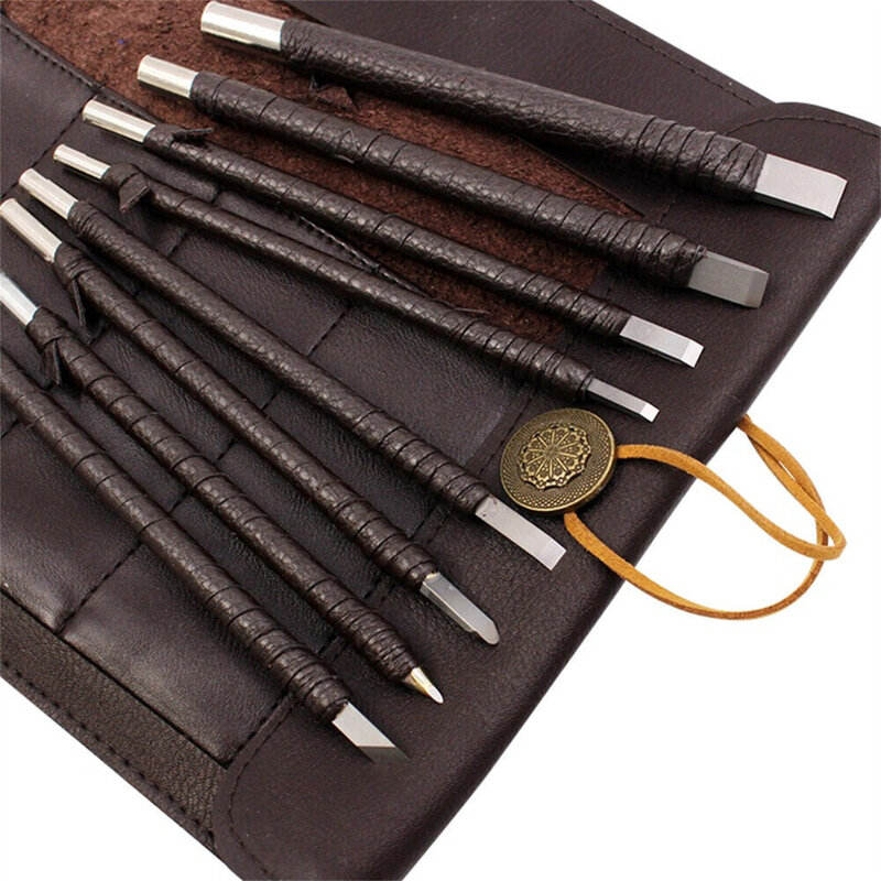 Ensemble d'outils en acier au tungstène avec sac de rangement, sceau en pierre, artisanat, gravure sur bois, 8 pièces