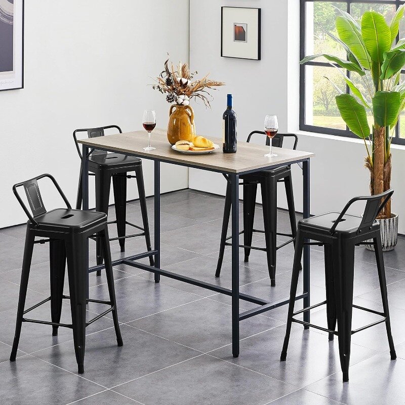 Metal Bar Stools com encosto baixo, Cadeira de Cozinha, Matte Industrial Barstools, Conjunto de 4, Uso Interior e Exterior
