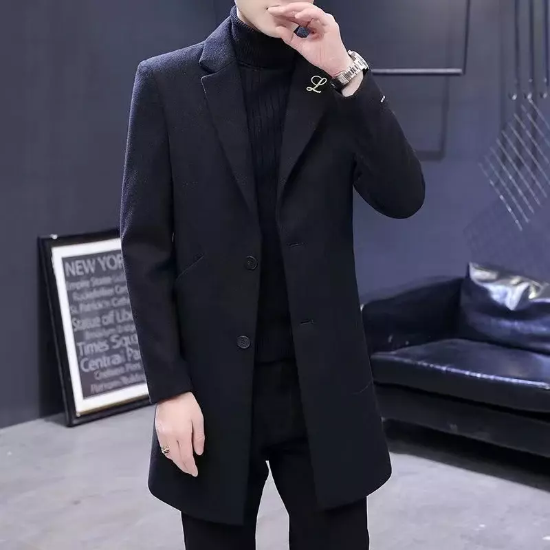 2023 nuova versione coreana per il tempo libero da uomo di colore solido addensato più giacca a vento in pile cappotto di lana sottile di media lunghezza