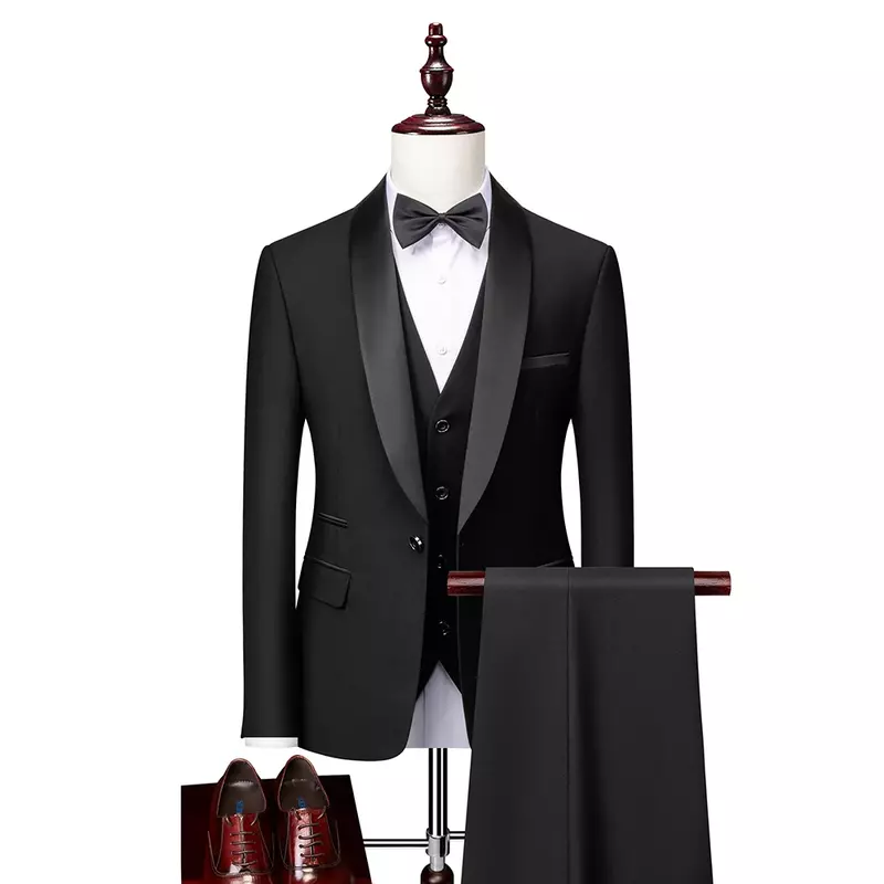 Jas Prom Tuksedo Slim Fit Formal 3 Buah Set Ketat Pria/Blazer Pernikahan Pengantin Pria Jaket Mantel Celana Rompi Kualitas Tinggi