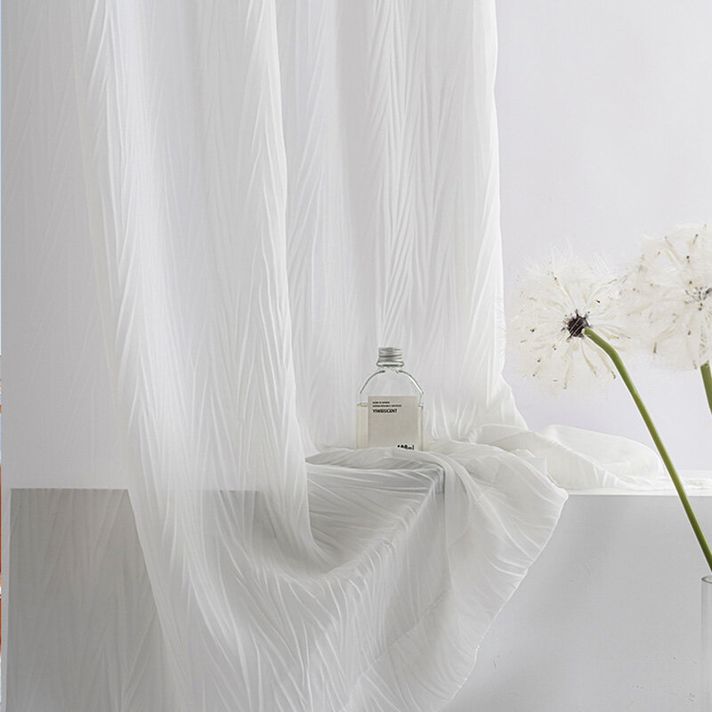 Modern White Chiffon Tulle Curtains Window For Living Room Soft Crepe Sheer Curtain For Bedroom Kitchen Voile Drapes Blinds Door