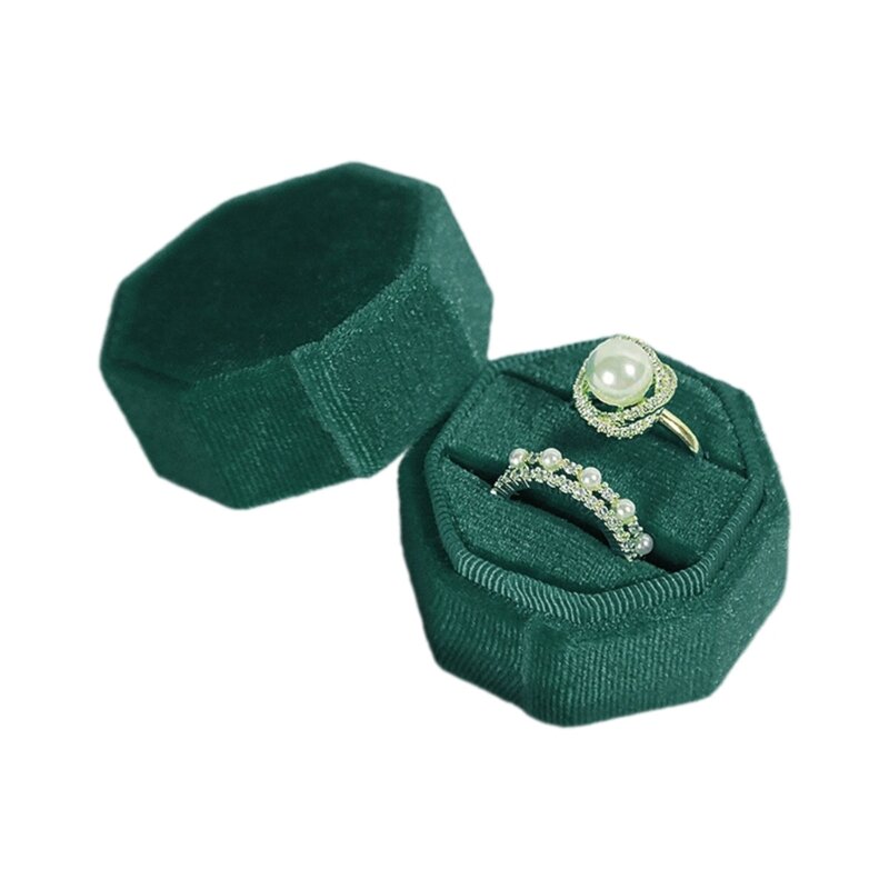 E0BF pudełko na obrączki biżuteria pierścionki pudełko Vintage podwójne szczeliny pudełko na pierścionki materiał flanelowy na