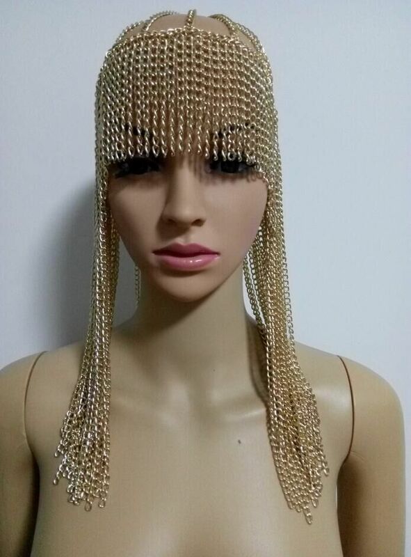 Passerella egizia accessori per capelli discoteca Bar copricapo DJ cantante femminile modello copricapo a catena in metallo