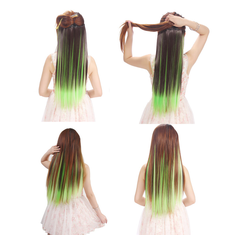 Zolin-clipe na extensão sintética do cabelo para mulheres, cabelo liso longo, marrom destacado, cor piano hairpieces, 5 clipes, 1 pc