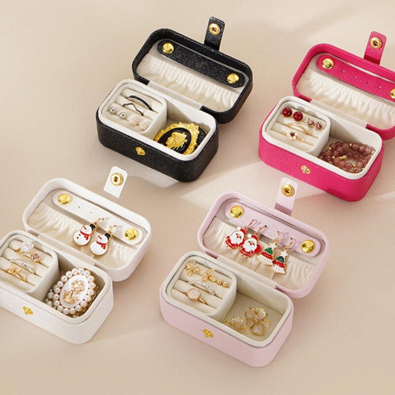 Mini Joyero portátil de cuero PU para mujer, estuche organizador de joyería de alta calidad para collar, pendientes, anillo, almacenamiento de viaje