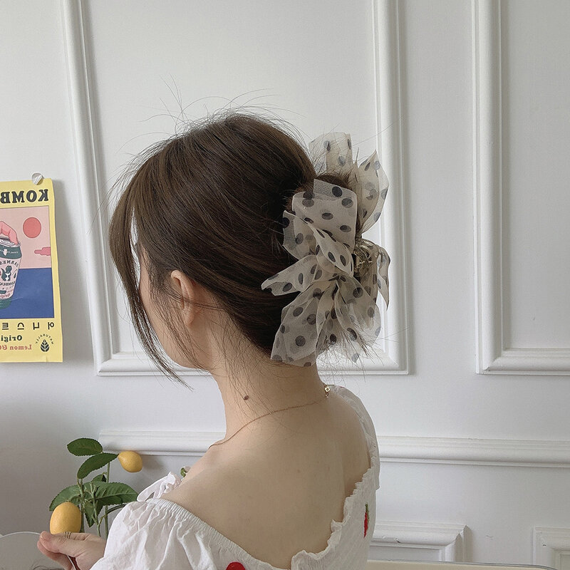 Sweet Hairgrip Dots Ribbon Bow Yarn Ponytail Holder Bow Hair Clip Crab Clip Hair Accessories Hair Claw