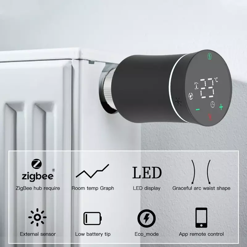 MOES TRV ZigBee 3.0 Tuya Baru Radiator Aktuator Valve Pintar Diprogram Termostat Suhu Pemanas Alexa Kontrol Suara