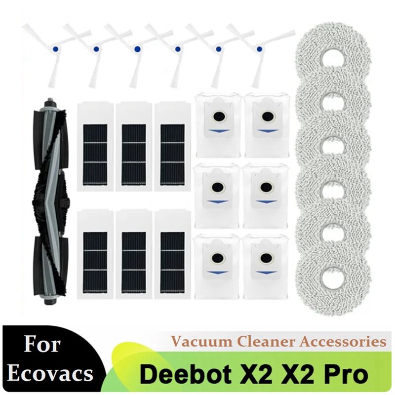 Accesorios para Ecovacs Deebot X2 / X2 Pro / X2 Omni Robot Vacuums, cepillo lateral principal, filtro Hepa, mopa, paños, bolsa de polvo, 1 Juego
