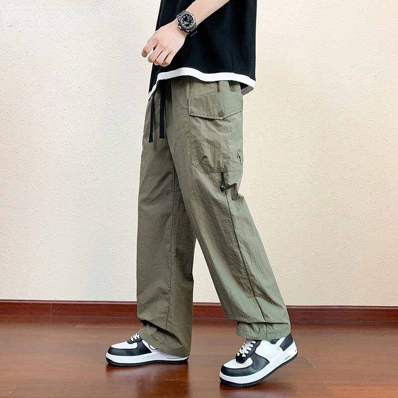 Summer Casual Pants Men's Hong Kong Style Loose  Lightweight Workwear Pants Drooping Feeling Versatile Cool Feeling Sports Pants