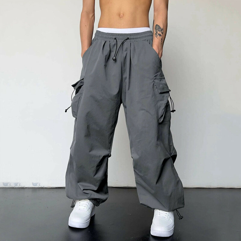 Брюки-карго в стиле Харадзюку большого размера, парашютные штаны, уличная одежда, винтажные повседневные спортивные брюки в стиле хип-хоп с широкими штанинами, Y2k