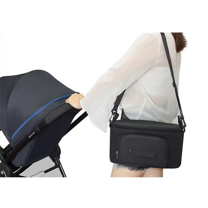 Черный органайзер для детской коляски, Вместительная дорожная сумка для мам, подвесной держатель для бутылки, аксессуары для детских подгузников