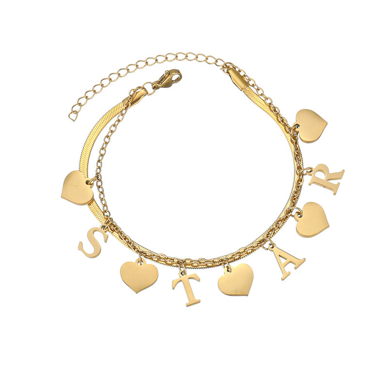 Diamon bracciale personalizzato con nome personalizzato gioielli in acciaio inossidabile nome Start Heart catena a lama a 2 strati per regalo di gioielli da donna