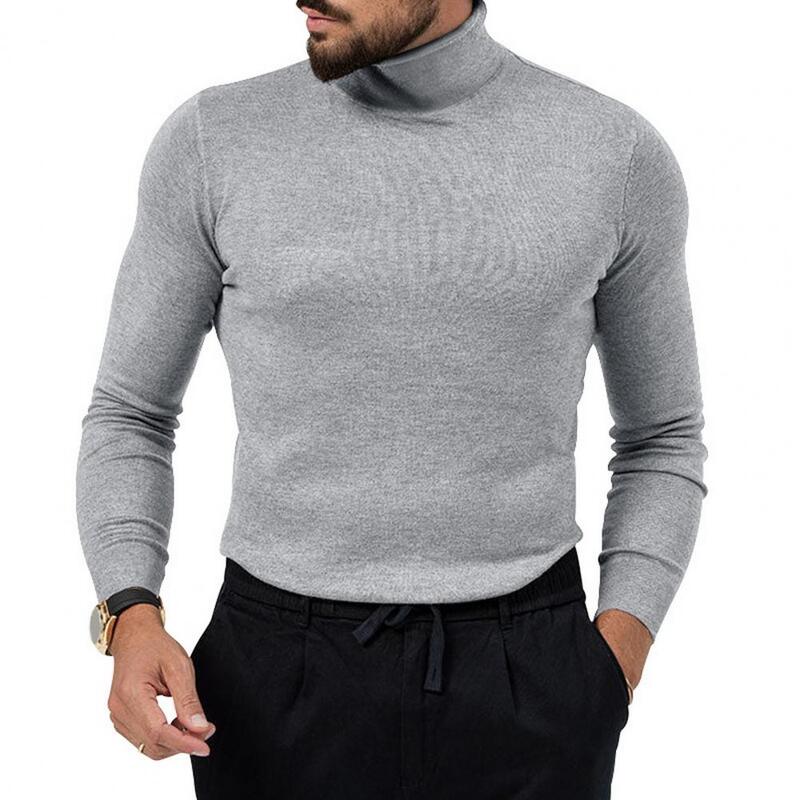 Base Shirt Winter Sweater Stylish Men's Winter Knitted High Collar Pullover Thickened Slim Fit Elastic Mid Length Top for Casual