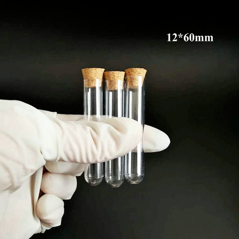 Tubos de ensayo de plástico duro con tapón de corcho para experimentos, longitud de 60mm a 150mm, diámetro de 12mm a 25mm, 50 unids/lote