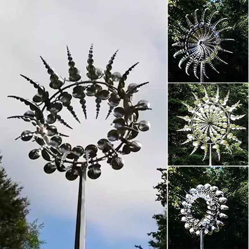Molino de viento de Metal único y mágico, escultura cinética alimentada por viento 3D, Spinners solares de viento de Metal para césped, decoración de patio y jardín, nuevo
