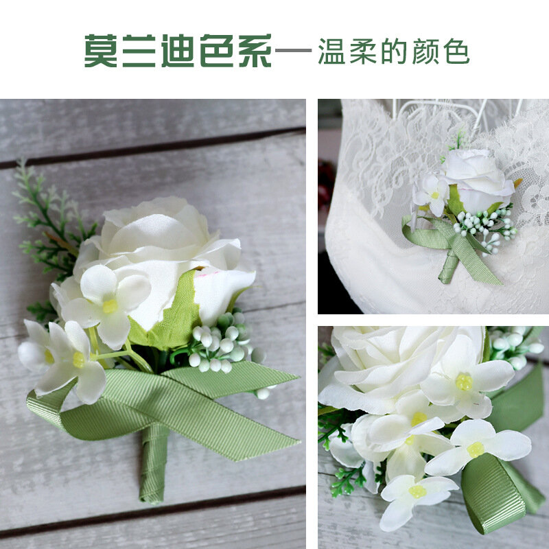Creative wedding corsage, groom and bride wedding lapel, Morandi color scheme, Korean style simulated rose corsage wholesale