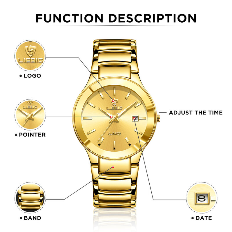 ساعة يد كوارتز ذهبية للرجال والنساء ، حزام فولاذية كامل ، كاجوال ، ضد الماء ، ساعات رياضية ، ساعة فاخرة ، جديدة