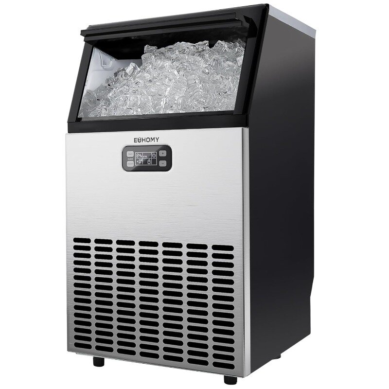 EUHOMY 상업용 아이스 메이커 기계, 스테인레스 스틸 언더 카운터 아이스 머신, 33lbs 얼음 저장 용량, 100lbs/24H