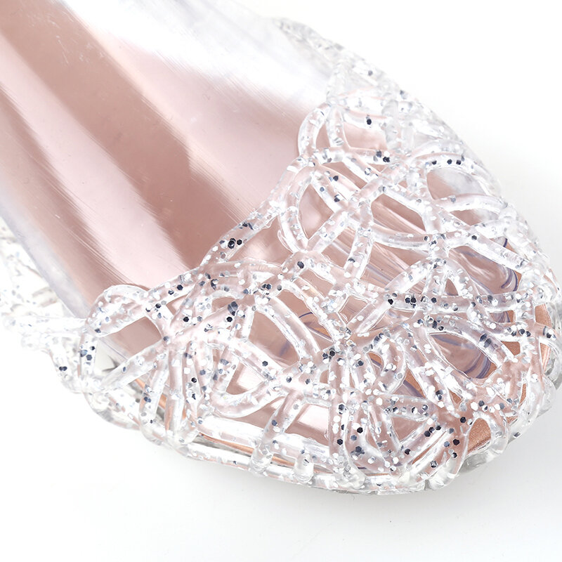 Women Bling Jelly Sandals Summer Flats Shoes New Casual Female Mesh Fashion Hollow Out Slip On Comfortable Ladies Shoes Sandals
